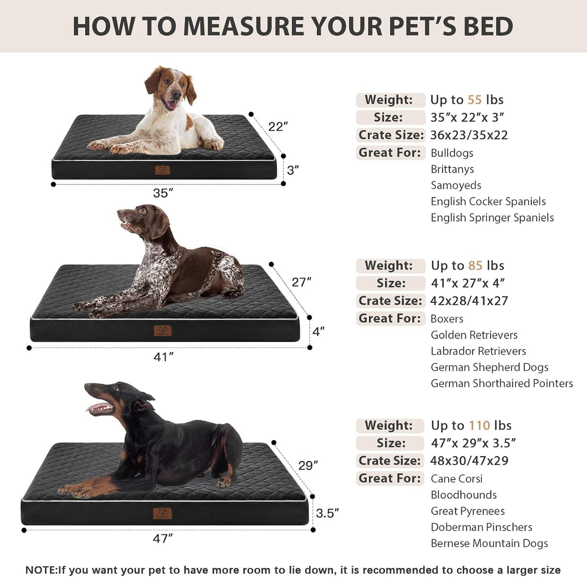 WNPETHOME Orthopedic Waterproof Extra Large Senior Dogs Bed for Comfy Sleep | XL Washable Ped Bed with Removable Cover, Multi-Needle Quilting XL Crate Bed for Large Sized Dog Relax, Light Grey 42x30 Inch