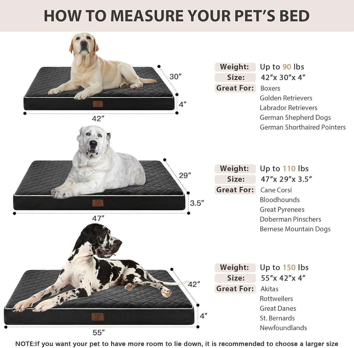 WNPETHOME Orthopedic Waterproof Extra Large Senior Dogs Bed for Comfy Sleep | XL Washable Ped Bed with Removable Cover, Multi-Needle Quilting XL Crate Bed for Large Sized Dog Relax, Light Grey 42x30 Inch
