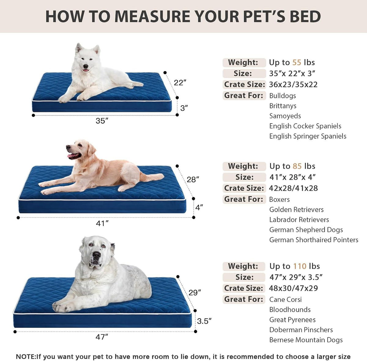 WNPETHOME Orthopedic Waterproof Extra Large Senior Dogs Bed for Comfy Sleep | XL Washable Ped Bed with Removable Cover, Multi-Needle Quilting XL Crate Bed for Large Sized Dog Relax, Light Grey 42x30 Inch