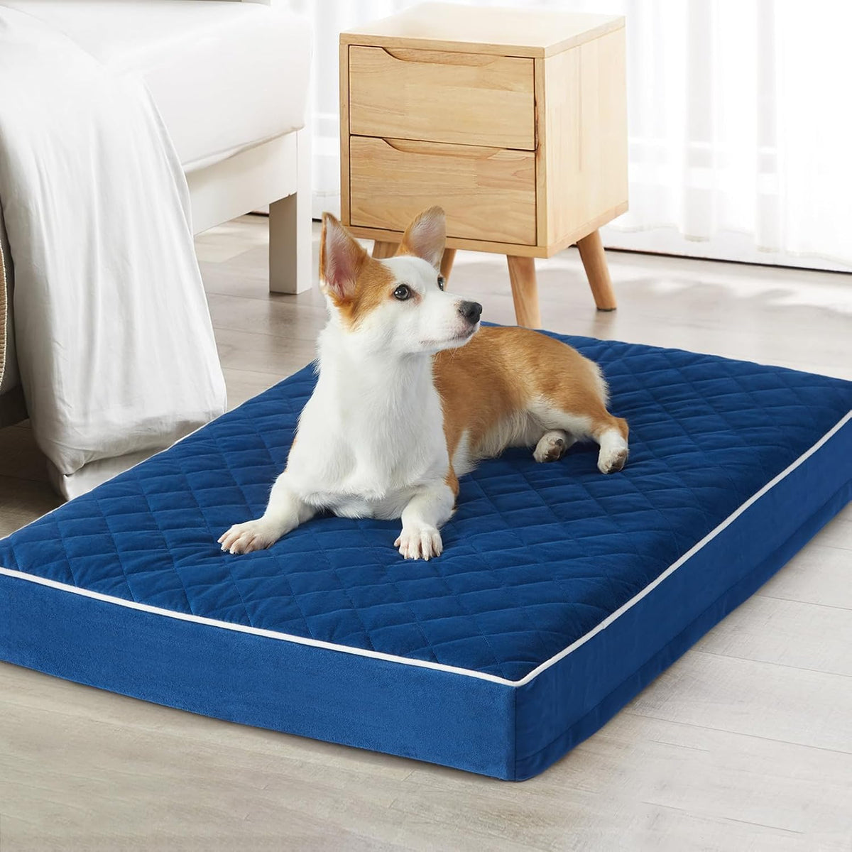 WNPETHOME Orthopedic Waterproof Extra Large Senior Dogs Bed for Comfy Sleep | XL Washable Ped Bed with Removable Cover, Multi-Needle Quilting XL Crate Bed for Large Sized Dog Relax, Light Grey 42x30 Inch