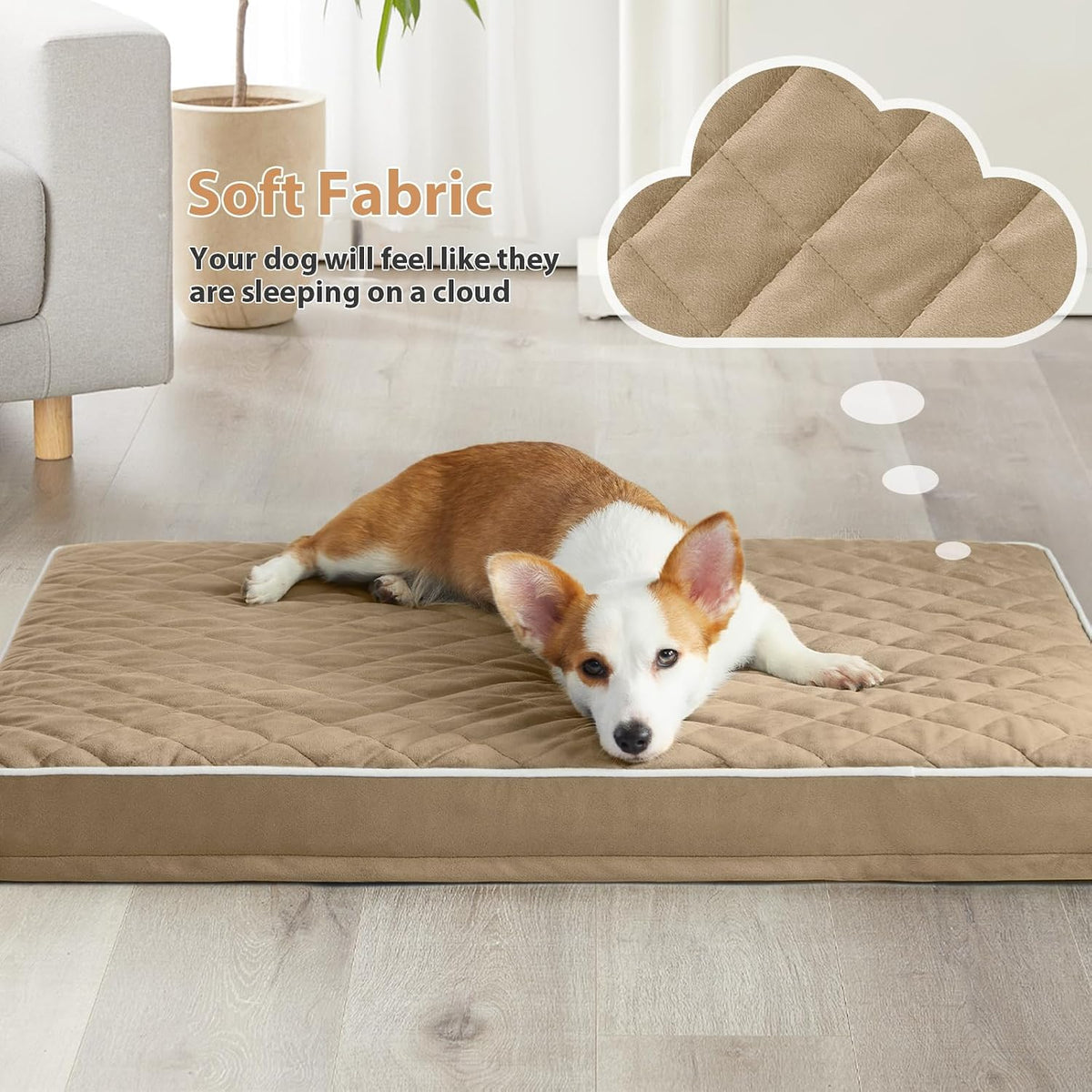 WNPETHOME Orthopedic Waterproof Extra Large Senior Dogs Bed for Comfy Sleep | XL Washable Ped Bed with Removable Cover, Multi-Needle Quilting XL Crate Bed for Large Sized Dog Relax, Light Grey 42x30 Inch