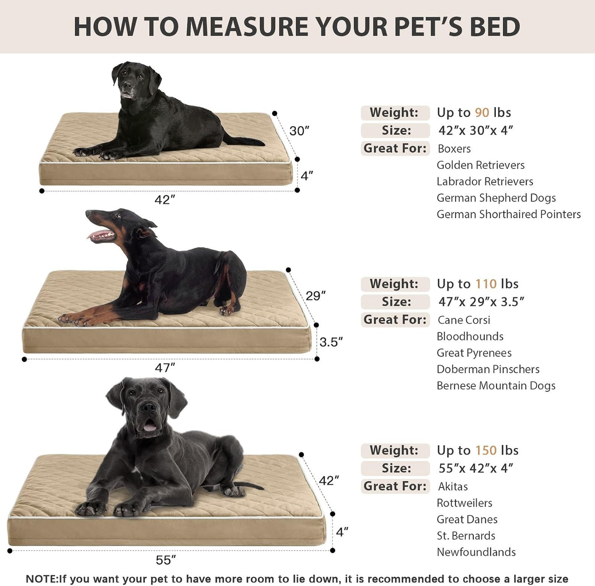 WNPETHOME Orthopedic Waterproof Extra Large Senior Dogs Bed for Comfy Sleep | XL Washable Ped Bed with Removable Cover, Multi-Needle Quilting XL Crate Bed for Large Sized Dog Relax, Light Grey 42x30 Inch