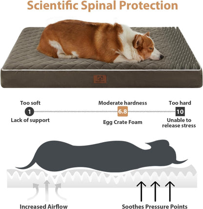 WNPETHOME Orthopedic Waterproof Extra Large Senior Dogs Bed for Comfy Sleep | XL Washable Ped Bed with Removable Cover, Multi-Needle Quilting XL Crate Bed for Large Sized Dog Relax, Light Grey 42x30 Inch