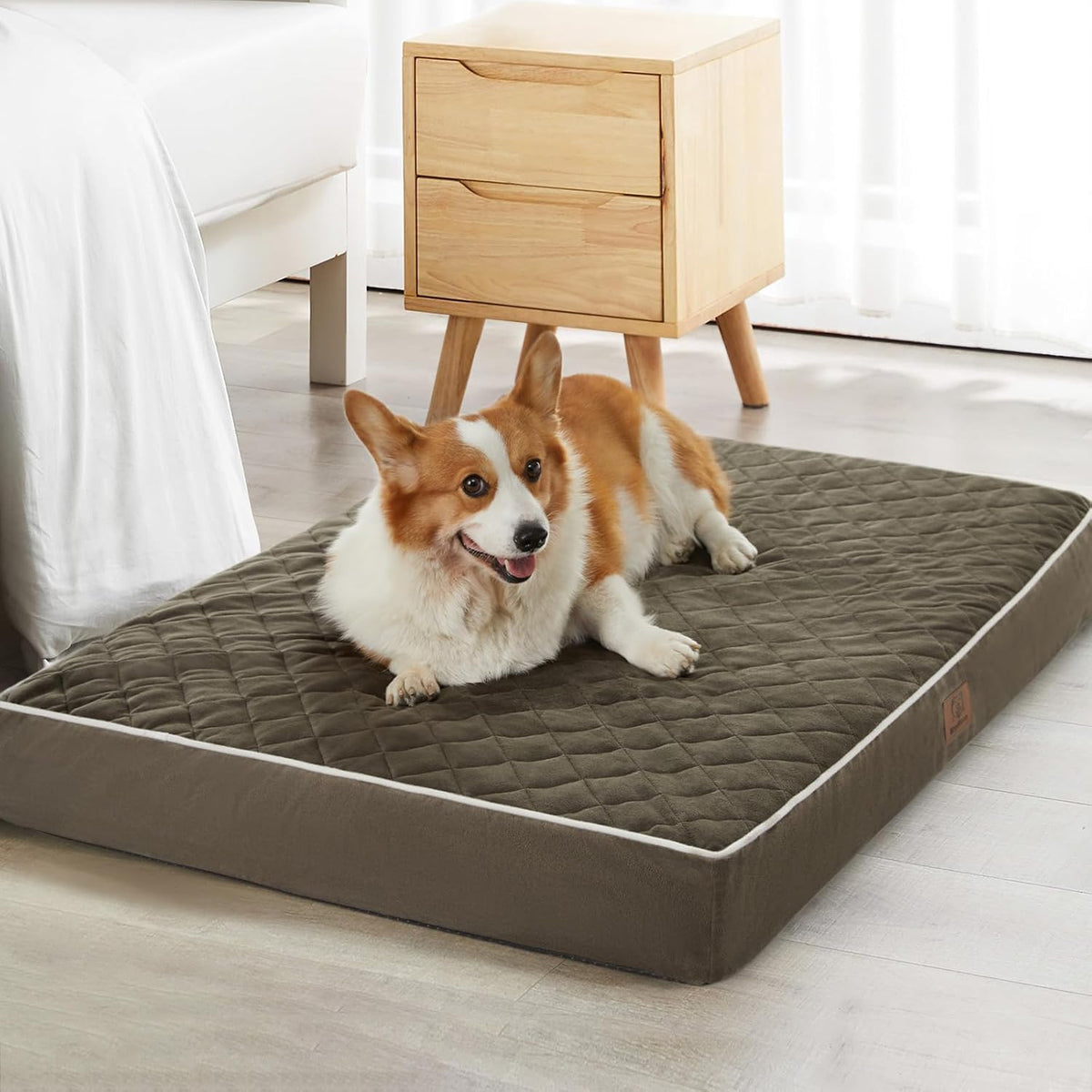 WNPETHOME Orthopedic Waterproof Extra Large Senior Dogs Bed for Comfy Sleep | XL Washable Ped Bed with Removable Cover, Multi-Needle Quilting XL Crate Bed for Large Sized Dog Relax, Light Grey 42x30 Inch