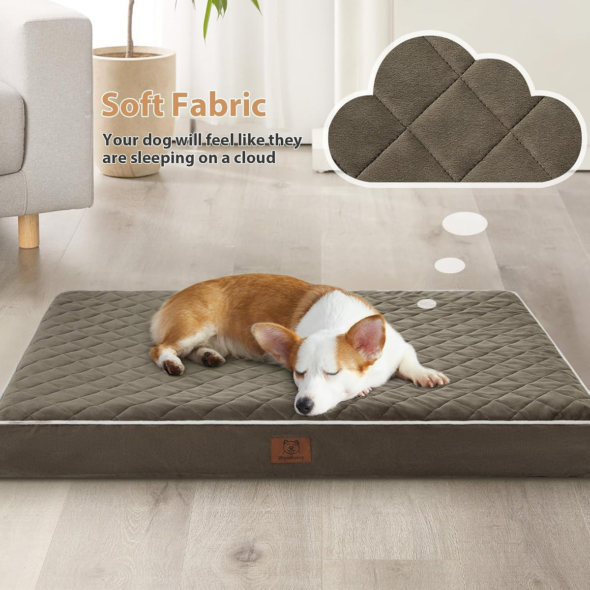 WNPETHOME Orthopedic Waterproof Extra Large Senior Dogs Bed for Comfy Sleep | XL Washable Ped Bed with Removable Cover, Multi-Needle Quilting XL Crate Bed for Large Sized Dog Relax, Light Grey 42x30 Inch