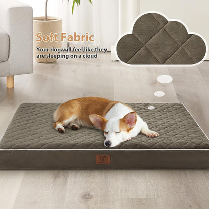 WNPETHOME Orthopedic Waterproof Extra Large Senior Dogs Bed for Comfy Sleep | XL Washable Ped Bed with Removable Cover, Multi-Needle Quilting XL Crate Bed for Large Sized Dog Relax, Light Grey 42x30 Inch