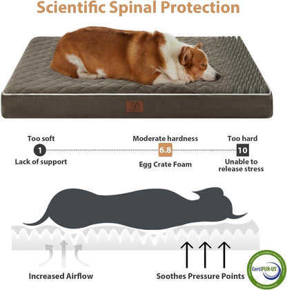 WNPETHOME Orthopedic Waterproof Extra Large Senior Dogs Bed for Comfy Sleep | XL Washable Ped Bed with Removable Cover, Multi-Needle Quilting XL Crate Bed for Large Sized Dog Relax, Light Grey 42x30 Inch