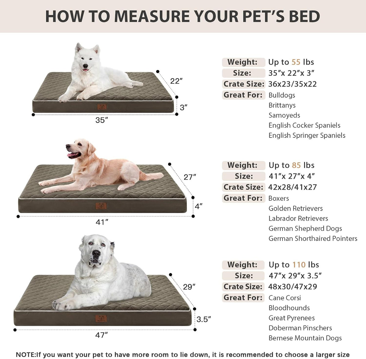 WNPETHOME Orthopedic Waterproof Extra Large Senior Dogs Bed for Comfy Sleep | XL Washable Ped Bed with Removable Cover, Multi-Needle Quilting XL Crate Bed for Large Sized Dog Relax, Light Grey 42x30 Inch