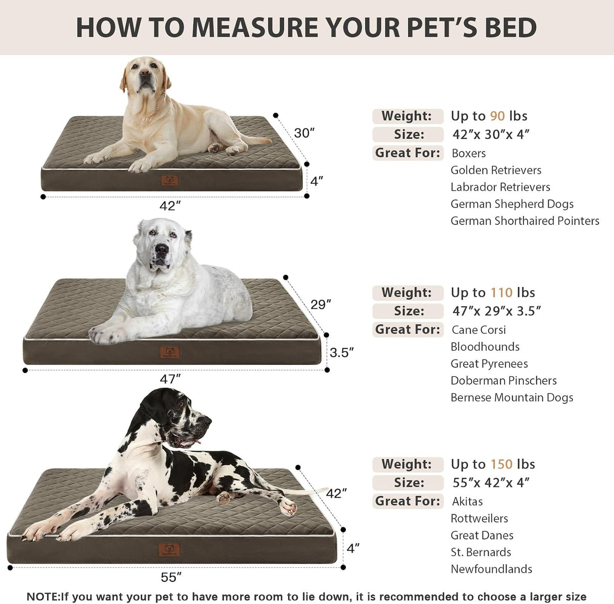 WNPETHOME Orthopedic Waterproof Extra Large Senior Dogs Bed for Comfy Sleep | XL Washable Ped Bed with Removable Cover, Multi-Needle Quilting XL Crate Bed for Large Sized Dog Relax, Light Grey 42x30 Inch