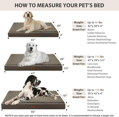 WNPETHOME Orthopedic Waterproof Extra Large Senior Dogs Bed for Comfy Sleep | XL Washable Ped Bed with Removable Cover, Multi-Needle Quilting XL Crate Bed for Large Sized Dog Relax, Light Grey 42x30 Inch