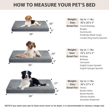 WNPETHOME Orthopedic Waterproof Extra Large Senior Dogs Bed for Comfy Sleep | XL Washable Ped Bed with Removable Cover, Multi-Needle Quilting XL Crate Bed for Large Sized Dog Relax, Light Grey 42x30 Inch
