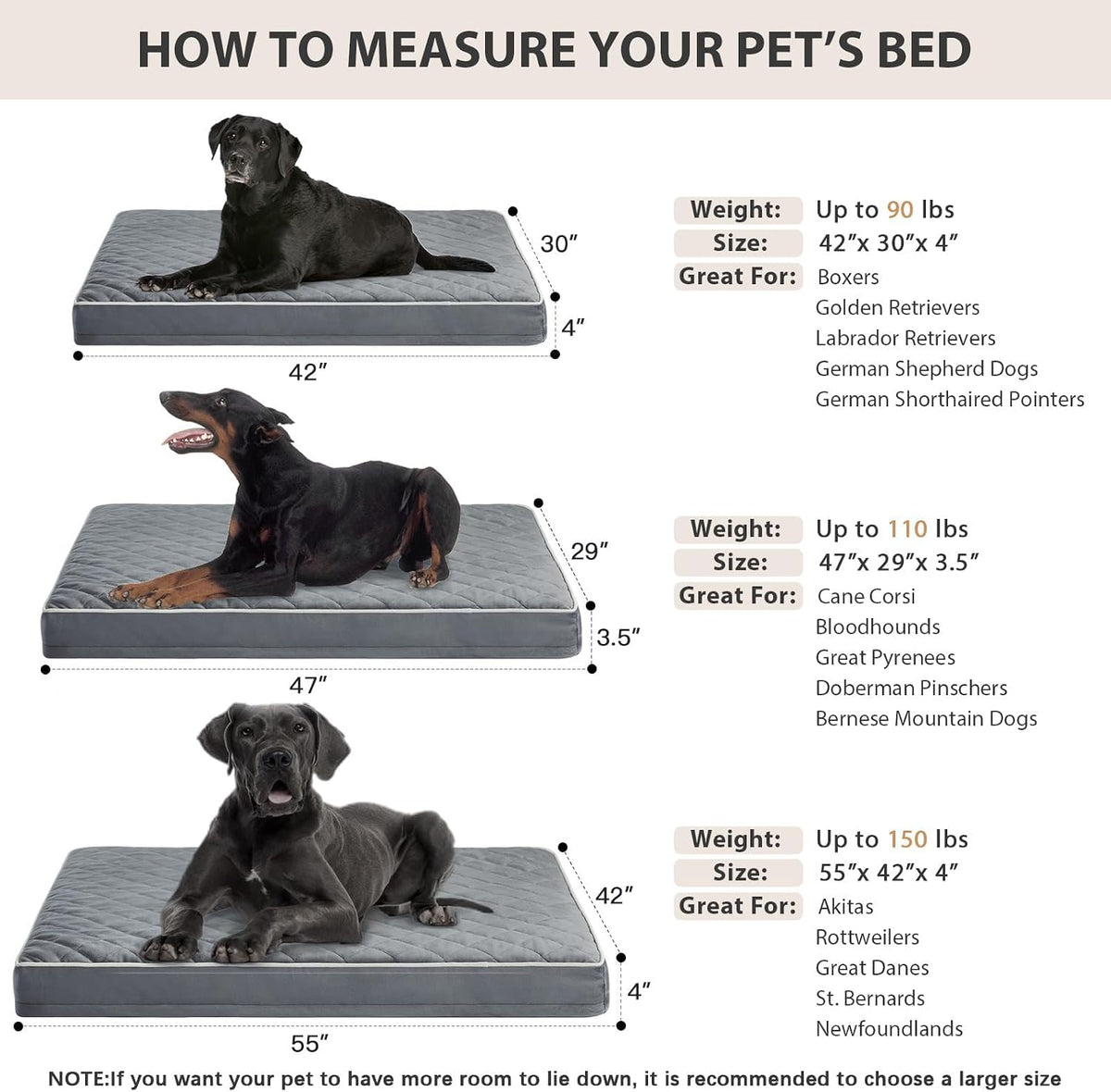 WNPETHOME Orthopedic Waterproof Extra Large Senior Dogs Bed for Comfy Sleep | XL Washable Ped Bed with Removable Cover, Multi-Needle Quilting XL Crate Bed for Large Sized Dog Relax, Light Grey 42x30 Inch