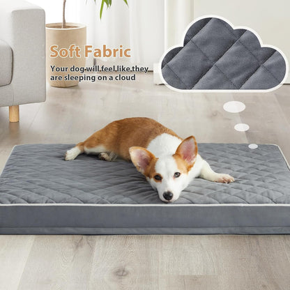 WNPETHOME Orthopedic Waterproof Extra Large Senior Dogs Bed for Comfy Sleep | XL Washable Ped Bed with Removable Cover, Multi-Needle Quilting XL Crate Bed for Large Sized Dog Relax, Light Grey 42x30 Inch
