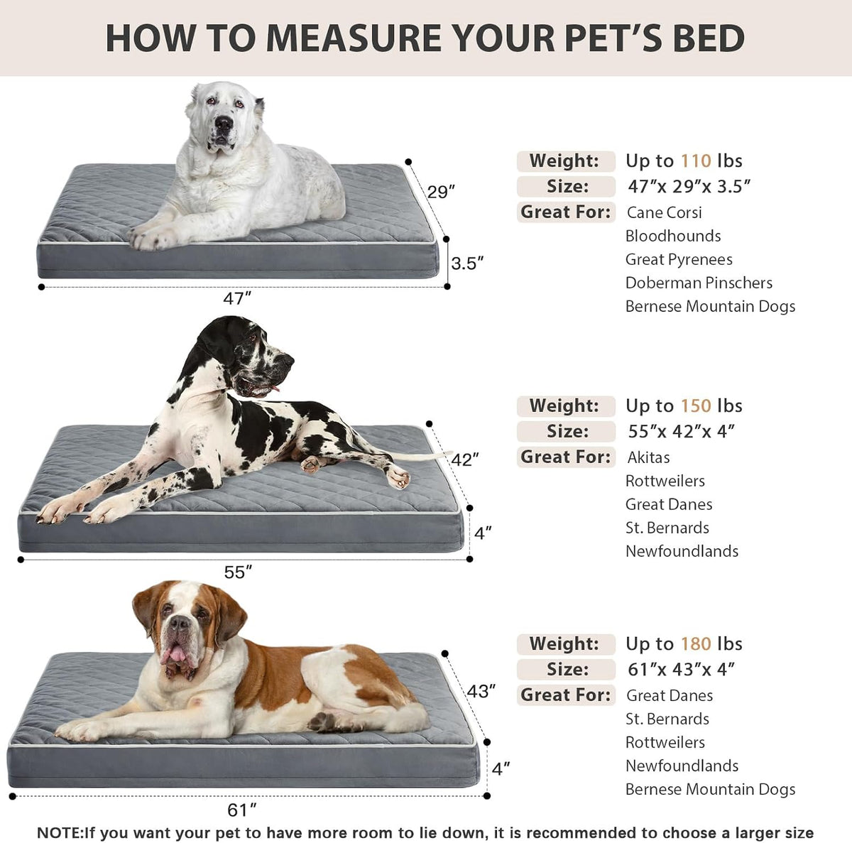 WNPETHOME Orthopedic Waterproof Extra Large Senior Dogs Bed for Comfy Sleep | XL Washable Ped Bed with Removable Cover, Multi-Needle Quilting XL Crate Bed for Large Sized Dog Relax, Light Grey 42x30 Inch