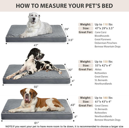 WNPETHOME Orthopedic Waterproof Extra Large Senior Dogs Bed for Comfy Sleep | XL Washable Ped Bed with Removable Cover, Multi-Needle Quilting XL Crate Bed for Large Sized Dog Relax, Light Grey 42x30 Inch
