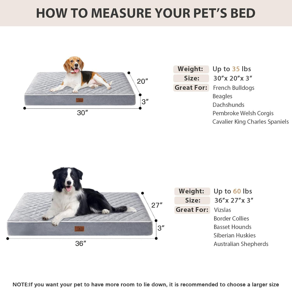 WNPETHOME Orthopedic Waterproof Extra Large Senior Dogs Bed for Comfy Sleep | XL Washable Ped Bed with Removable Cover, Multi-Needle Quilting XL Crate Bed for Large Sized Dog Relax, Light Grey 42x30 Inch
