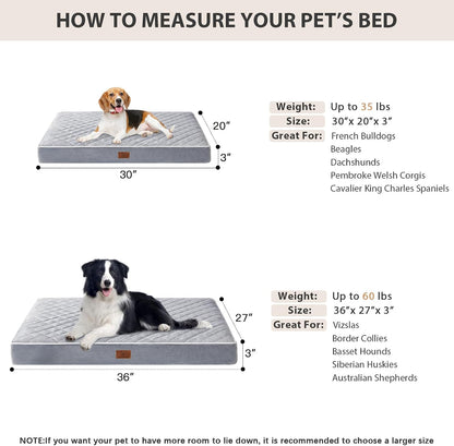 WNPETHOME Orthopedic Waterproof Extra Large Senior Dogs Bed for Comfy Sleep | XL Washable Ped Bed with Removable Cover, Multi-Needle Quilting XL Crate Bed for Large Sized Dog Relax, Light Grey 42x30 Inch