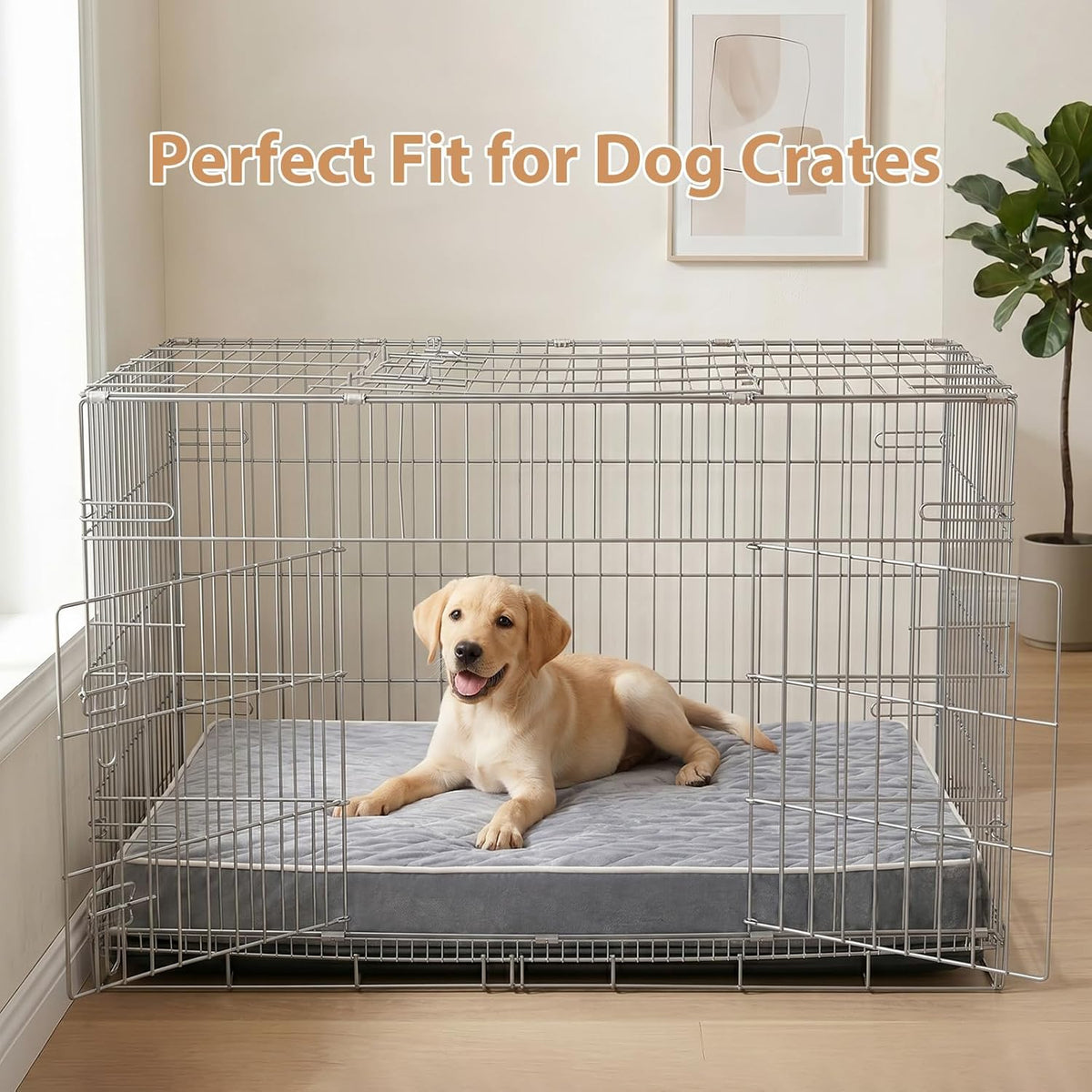 WNPETHOME Orthopedic Waterproof Extra Large Senior Dogs Bed for Comfy Sleep | XL Washable Ped Bed with Removable Cover, Multi-Needle Quilting XL Crate Bed for Large Sized Dog Relax, Light Grey 42x30 Inch