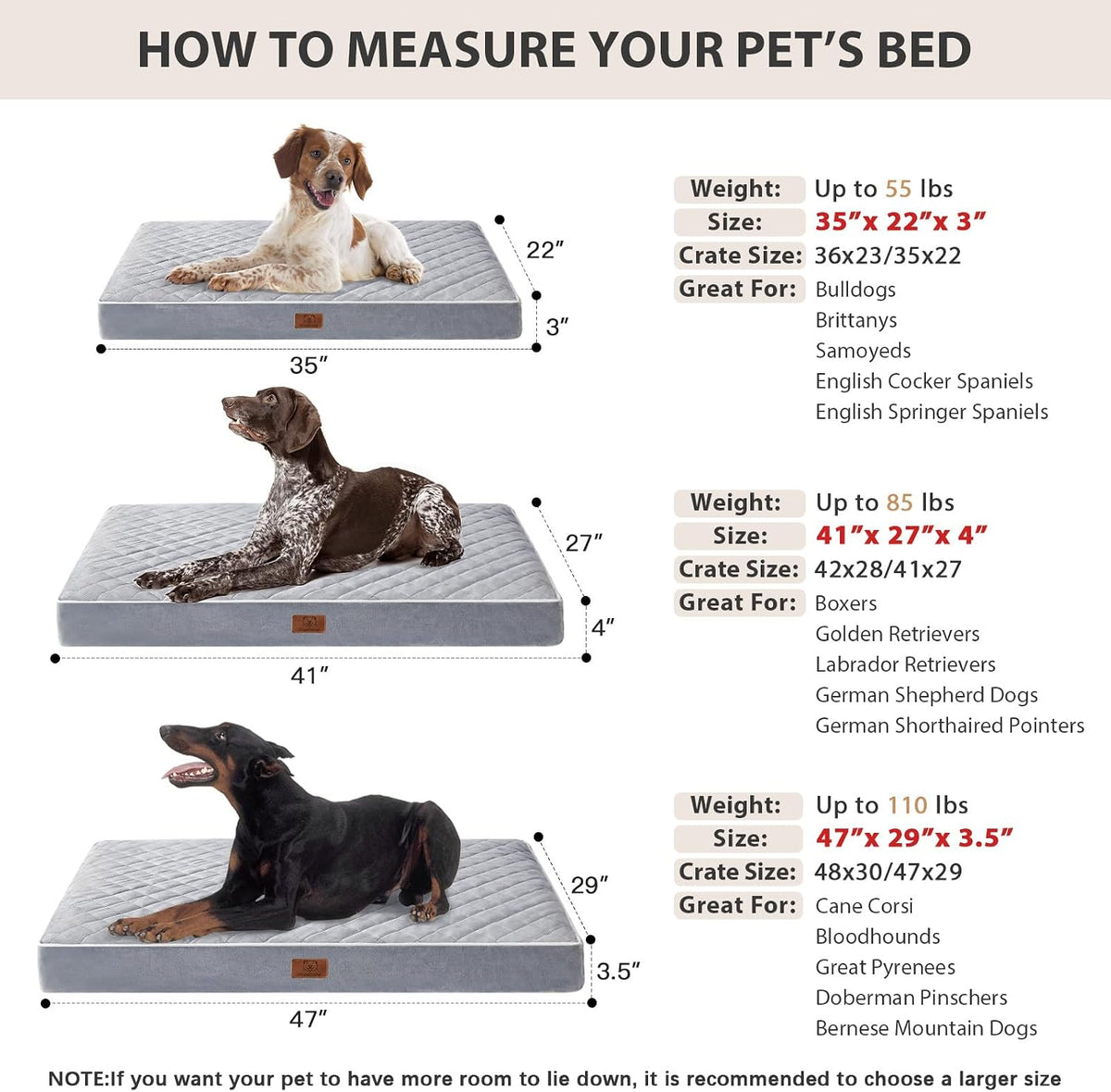 WNPETHOME Orthopedic Waterproof Extra Large Senior Dogs Bed for Comfy Sleep | XL Washable Ped Bed with Removable Cover, Multi-Needle Quilting XL Crate Bed for Large Sized Dog Relax, Light Grey 42x30 Inch