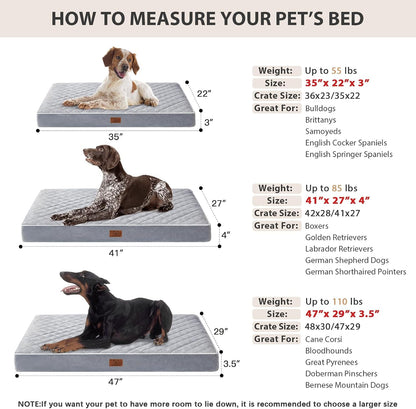 WNPETHOME Orthopedic Waterproof Extra Large Senior Dogs Bed for Comfy Sleep | XL Washable Ped Bed with Removable Cover, Multi-Needle Quilting XL Crate Bed for Large Sized Dog Relax, Light Grey 42x30 Inch