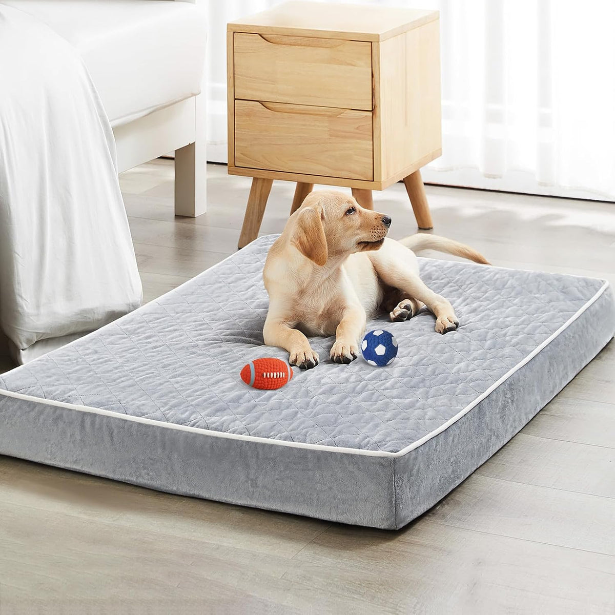 WNPETHOME Orthopedic Waterproof Extra Large Senior Dogs Bed for Comfy Sleep | XL Washable Ped Bed with Removable Cover, Multi-Needle Quilting XL Crate Bed for Large Sized Dog Relax, Light Grey 42x30 Inch