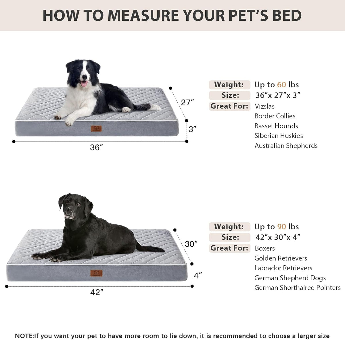 WNPETHOME Orthopedic Waterproof Extra Large Senior Dogs Bed for Comfy Sleep | XL Washable Ped Bed with Removable Cover, Multi-Needle Quilting XL Crate Bed for Large Sized Dog Relax, Light Grey 42x30 Inch