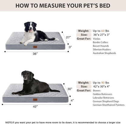 WNPETHOME Orthopedic Waterproof Extra Large Senior Dogs Bed for Comfy Sleep | XL Washable Ped Bed with Removable Cover, Multi-Needle Quilting XL Crate Bed for Large Sized Dog Relax, Light Grey 42x30 Inch