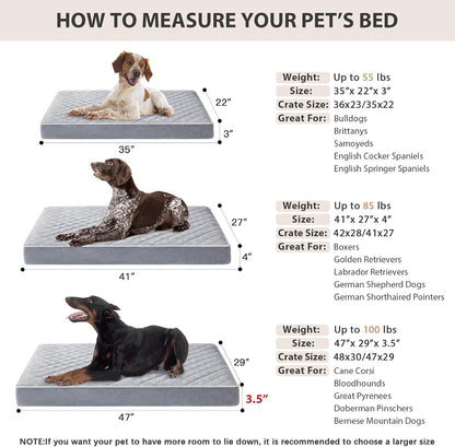 WNPETHOME Orthopedic Waterproof Extra Large Senior Dogs Bed for Comfy Sleep | XL Washable Ped Bed with Removable Cover, Multi-Needle Quilting XL Crate Bed for Large Sized Dog Relax, Light Grey 42x30 Inch