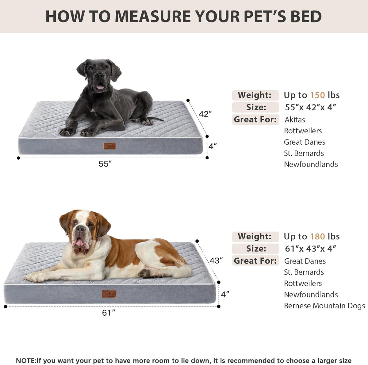 WNPETHOME Orthopedic Waterproof Extra Large Senior Dogs Bed for Comfy Sleep | XL Washable Ped Bed with Removable Cover, Multi-Needle Quilting XL Crate Bed for Large Sized Dog Relax, Light Grey 42x30 Inch