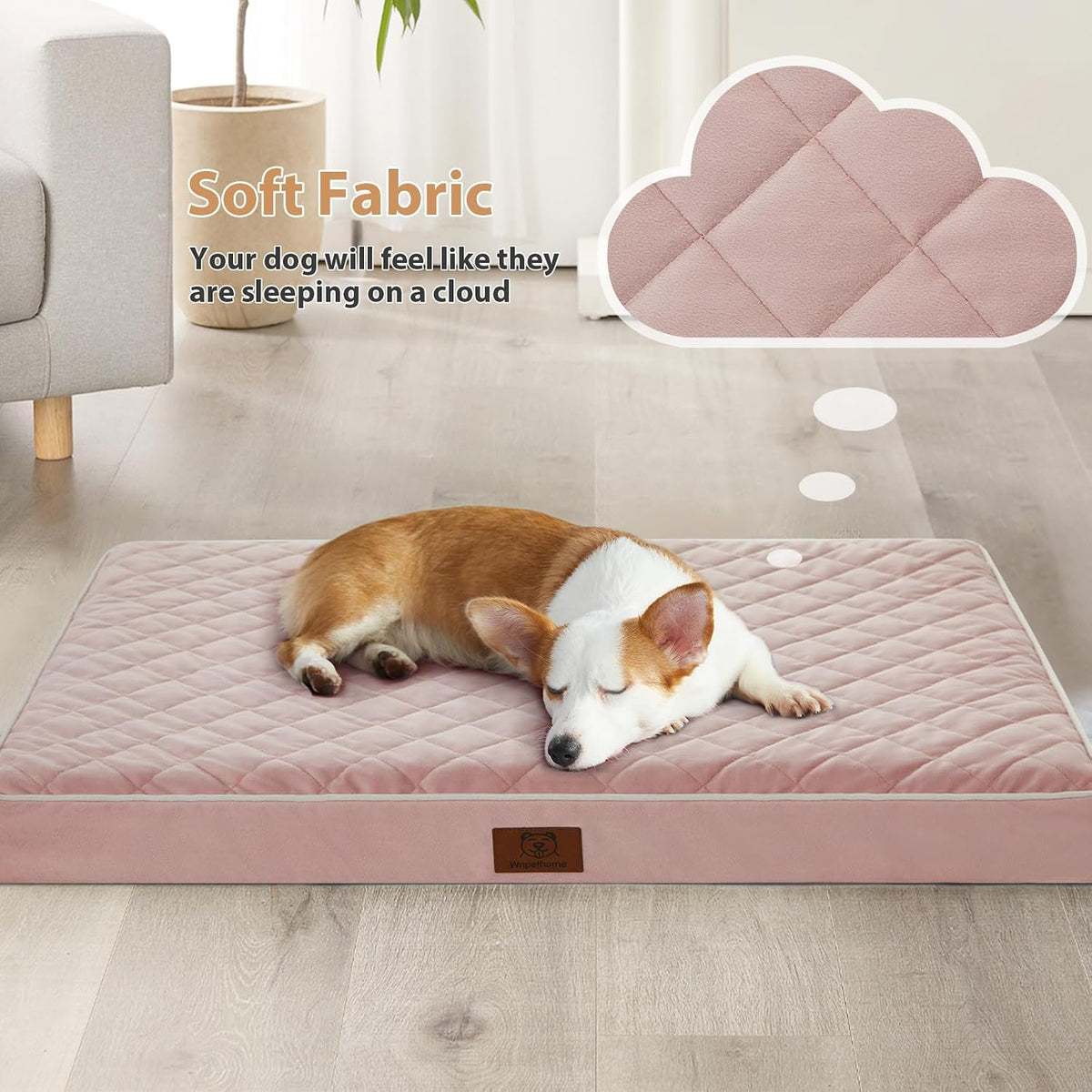 WNPETHOME Orthopedic Waterproof Extra Large Senior Dogs Bed for Comfy Sleep | XL Washable Ped Bed with Removable Cover, Multi-Needle Quilting XL Crate Bed for Large Sized Dog Relax, Light Grey 42x30 Inch