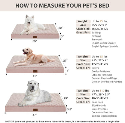 WNPETHOME Orthopedic Waterproof Extra Large Senior Dogs Bed for Comfy Sleep | XL Washable Ped Bed with Removable Cover, Multi-Needle Quilting XL Crate Bed for Large Sized Dog Relax, Light Grey 42x30 Inch