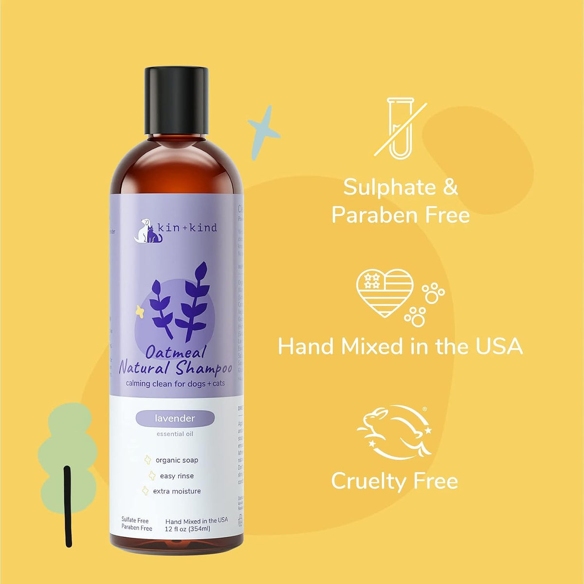 Sensitive Skin Natural Dog and Cat Shampoo - Gentle Oatmeal Clean - Fragrance Free - 12 fl oz