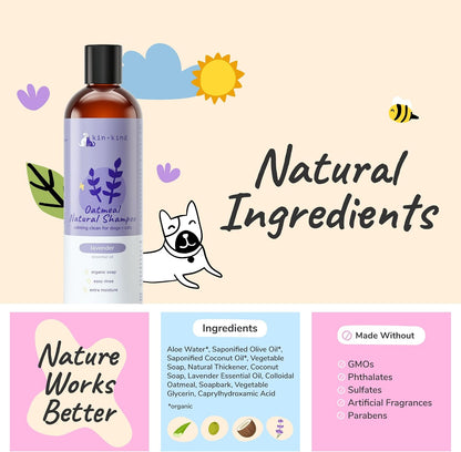 Sensitive Skin Natural Dog and Cat Shampoo - Gentle Oatmeal Clean - Fragrance Free - 12 fl oz