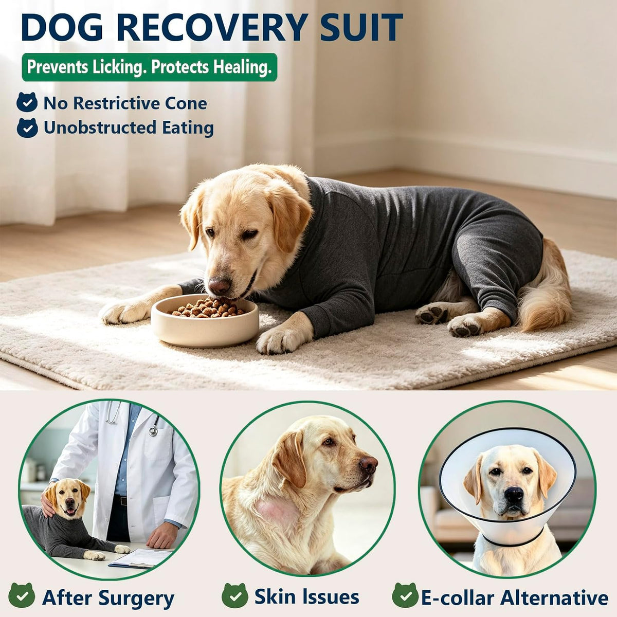 Dog Recovery Suit for Dogs After Surgery Female Male Medium Large Dog Neuter Spay Onesie for Shedding Prevent Licking Surgical Wound Dog Cone Alternative