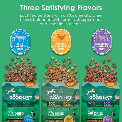 The Good List Air-Dried Dog Food, Premium Beef & Bone Broth for Dogs, Protein Rich & Grain-Free Nutrition, 1 Pound Bag