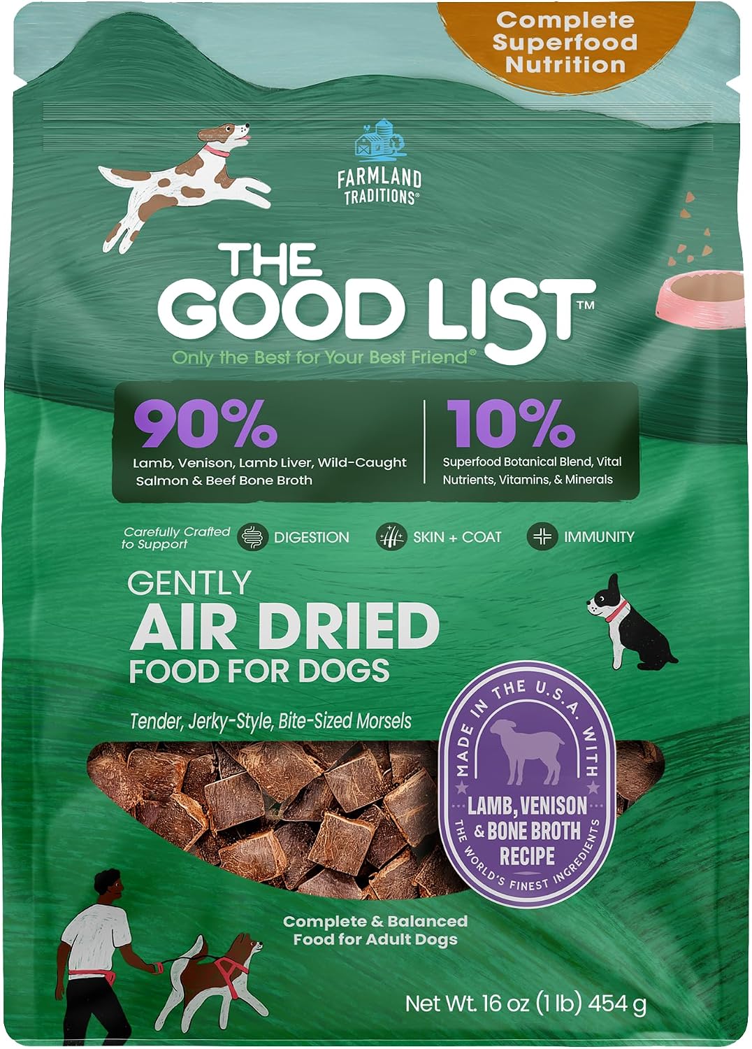The Good List Air-Dried Dog Food, Premium Beef & Bone Broth for Dogs, Protein Rich & Grain-Free Nutrition, 1 Pound Bag