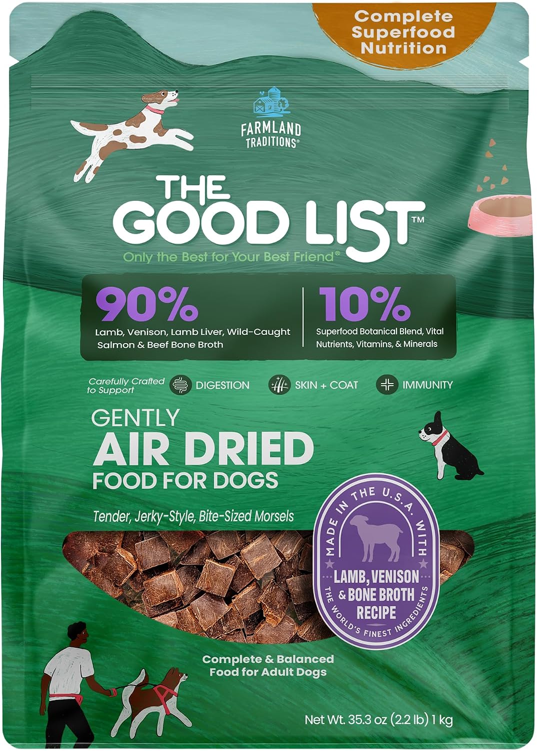 The Good List Air-Dried Dog Food, Premium Beef & Bone Broth for Dogs, Protein Rich & Grain-Free Nutrition, 1 Pound Bag