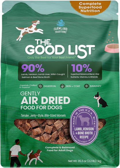The Good List Air-Dried Dog Food, Premium Beef & Bone Broth for Dogs, Protein Rich & Grain-Free Nutrition, 1 Pound Bag