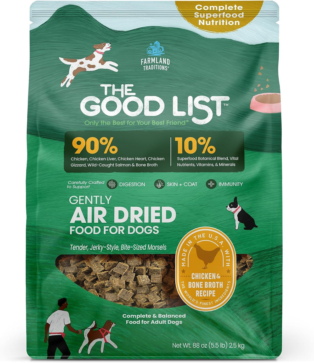 The Good List Air-Dried Dog Food, Premium Beef & Bone Broth for Dogs, Protein Rich & Grain-Free Nutrition, 1 Pound Bag
