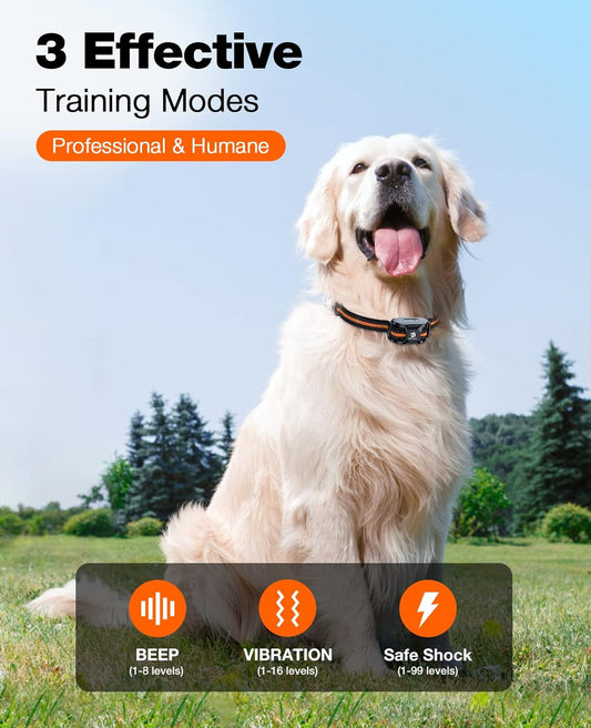 Dog Shock Collar - 3300Ft Dog Training Collar with Remote for 5-120lbs Small Medium Large Dogs Rechargeable Waterproof e Collar with Beep (1-8), Vibration(1-16), Safe Shock(1-99) (Orange)