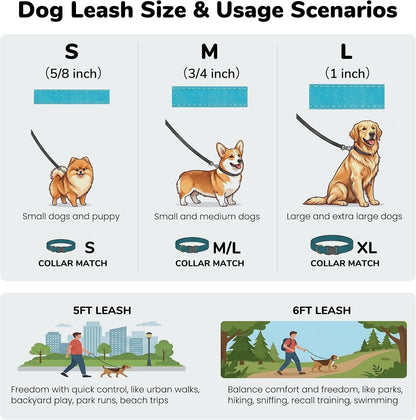PU Leather Dog Leash for Medium Dogs, 5ft Soft Padded Handle, Green