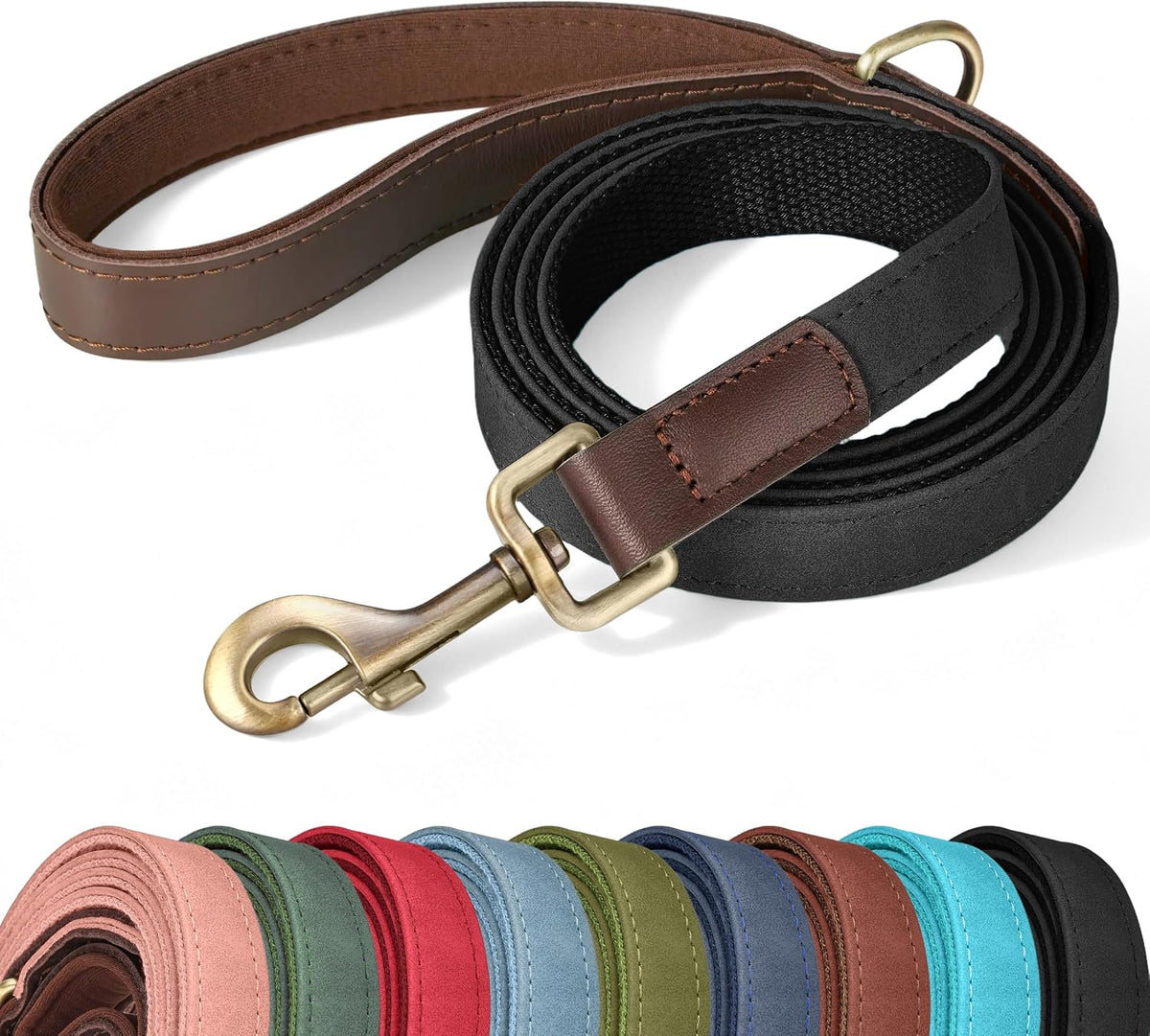 PU Leather Dog Leash for Medium Dogs, 5ft Soft Padded Handle, Green