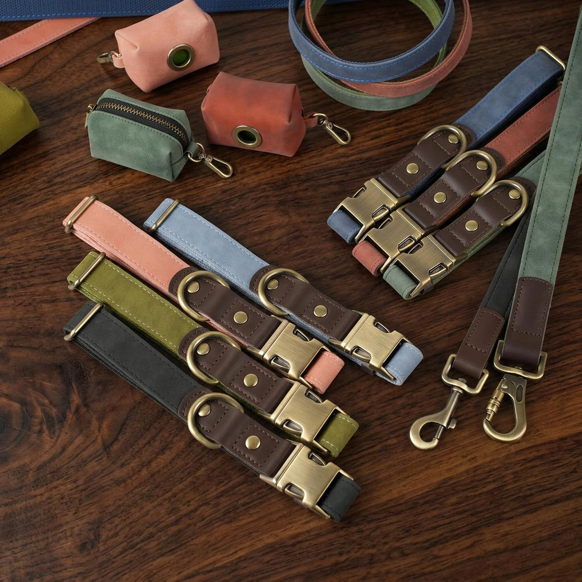 PU Leather Dog Leash for Medium Dogs, 5ft Soft Padded Handle, Green