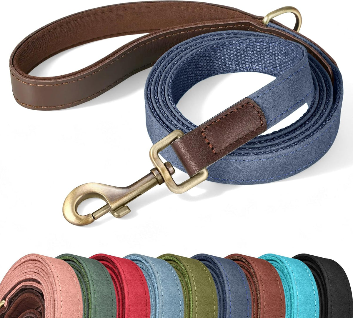 PU Leather Dog Leash for Medium Dogs, 5ft Soft Padded Handle, Green