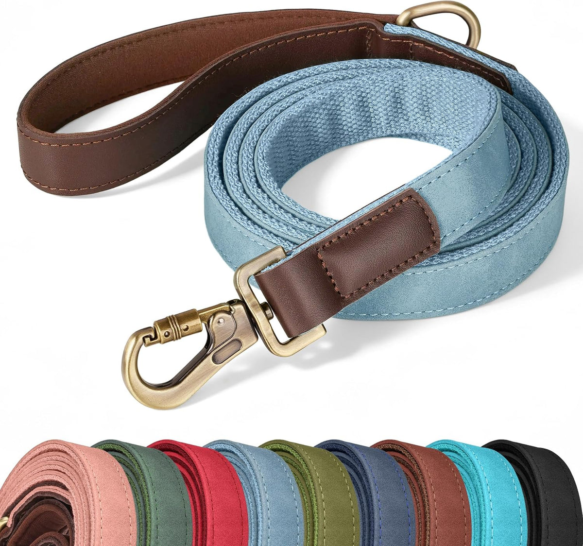 PU Leather Dog Leash for Medium Dogs, 5ft Soft Padded Handle, Green