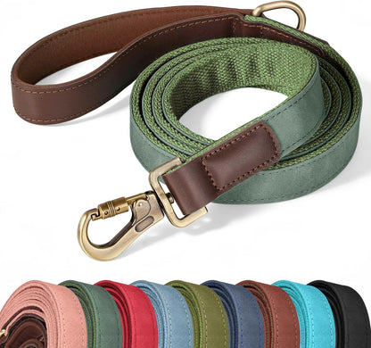 PU Leather Dog Leash for Medium Dogs, 5ft Soft Padded Handle, Green