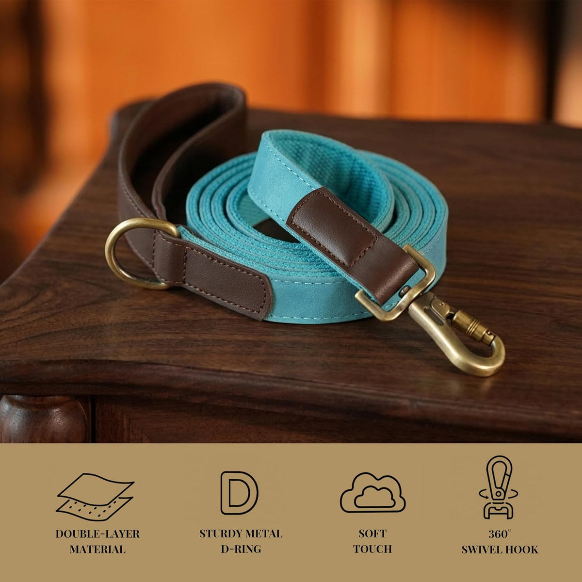PU Leather Dog Leash for Medium Dogs, 5ft Soft Padded Handle, Green