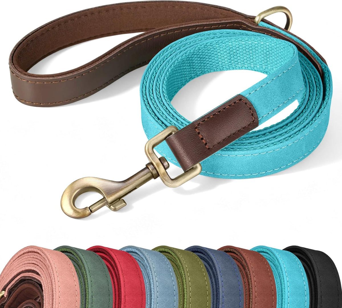 PU Leather Dog Leash for Medium Dogs, 5ft Soft Padded Handle, Green