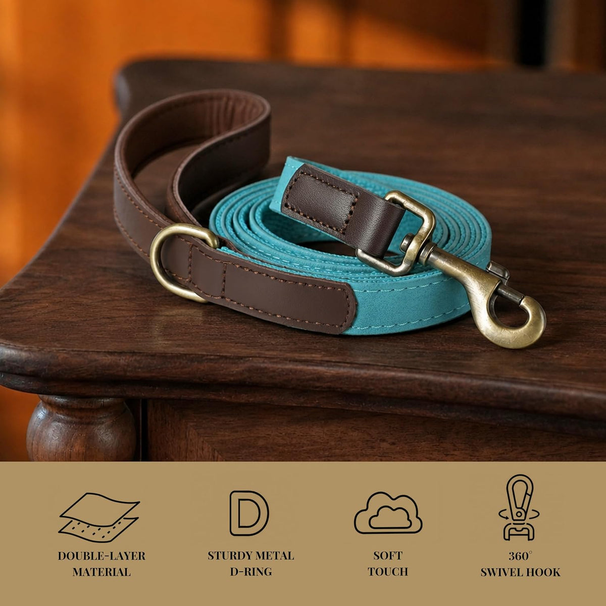 PU Leather Dog Leash for Medium Dogs, 5ft Soft Padded Handle, Green