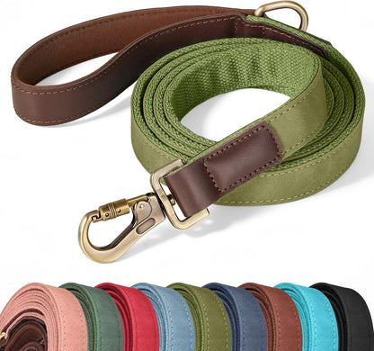 PU Leather Dog Leash for Medium Dogs, 5ft Soft Padded Handle, Green